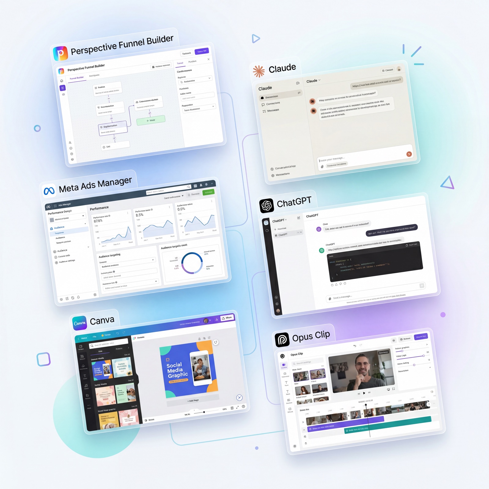 Tool-Übersicht: Perspective, Meta Ads Manager, Claude, ChatGPT, Canva